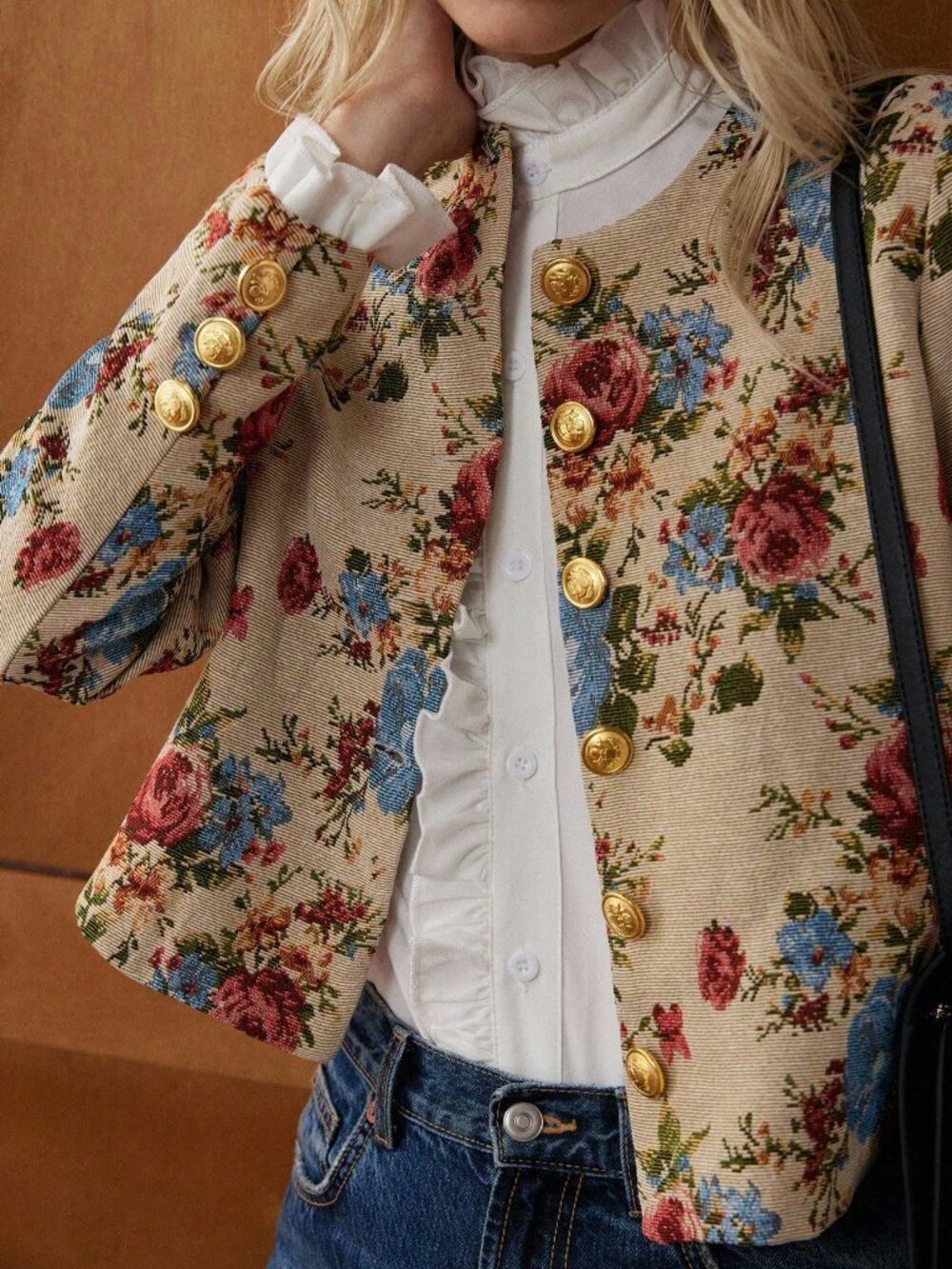 Multicolor Casual Women's French Palace Jacquard Short Jacket Coat - Picture 4 of 7
